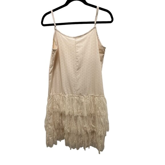 π 2/$30 Ivory Sundress with Adustable Straps, Pierced Upper & Lace Layers sz M - Picture 7 of 8